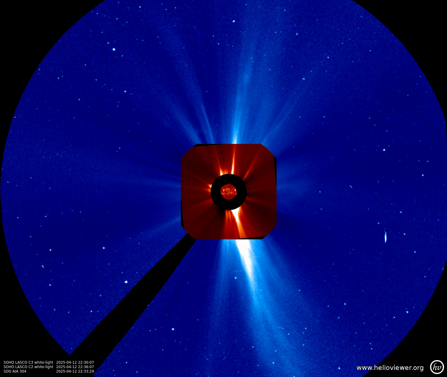 Coronal mass ejections observed by the Large Angle and Spectrometric COronagraph (LASCO) imagery. Credit: NASA & ESA. 